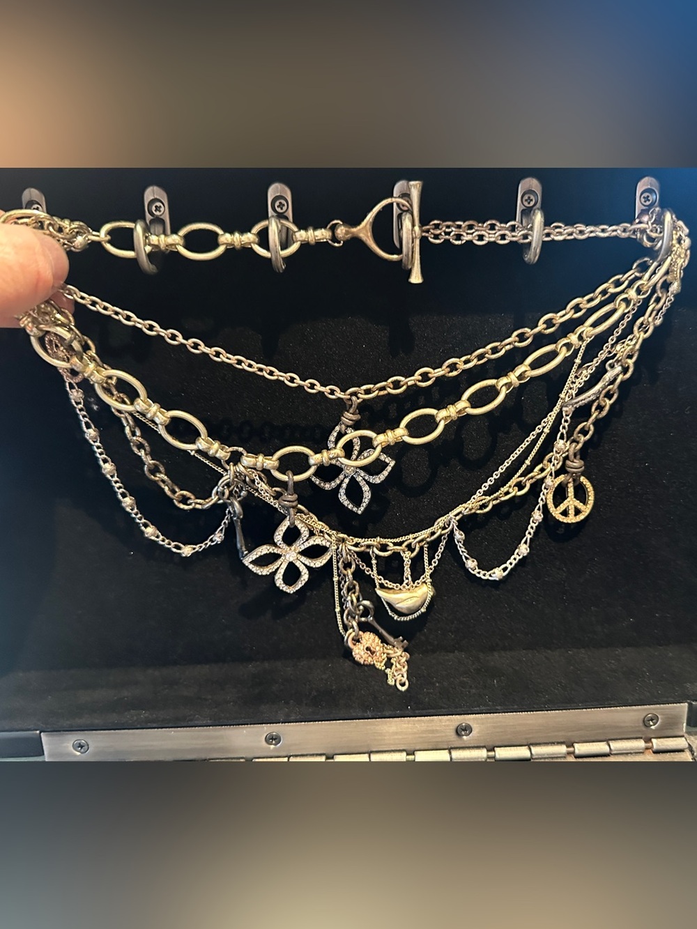Layered Gold-Tone Multi-Charm Necklace with Crystal Accents